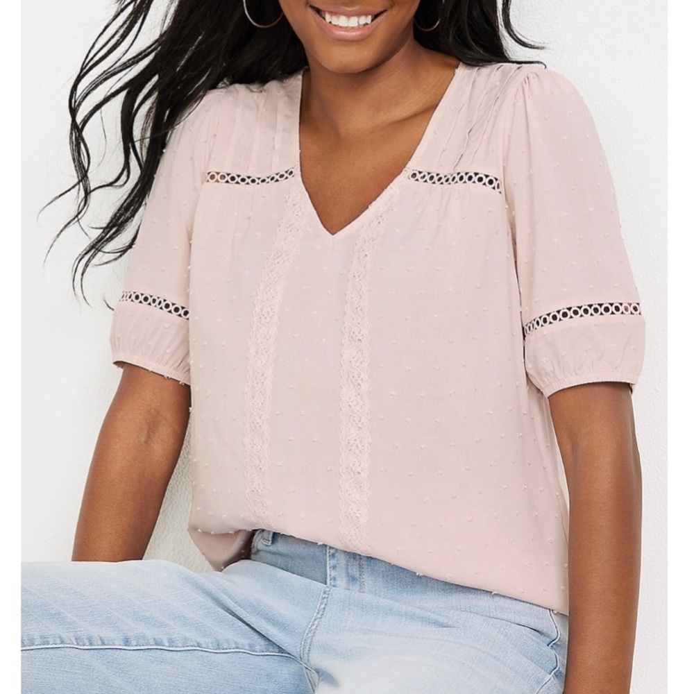 Maurice’s Clip Dot Bubble Sleeve Blouse Size X Small
